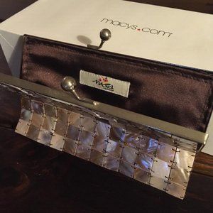 Silver & Oyster Shell Hand Held Evening Bag 8”x5”